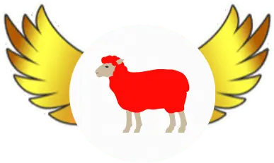 Icon of a red lamb with golden wings, representing premium Halal lamb products