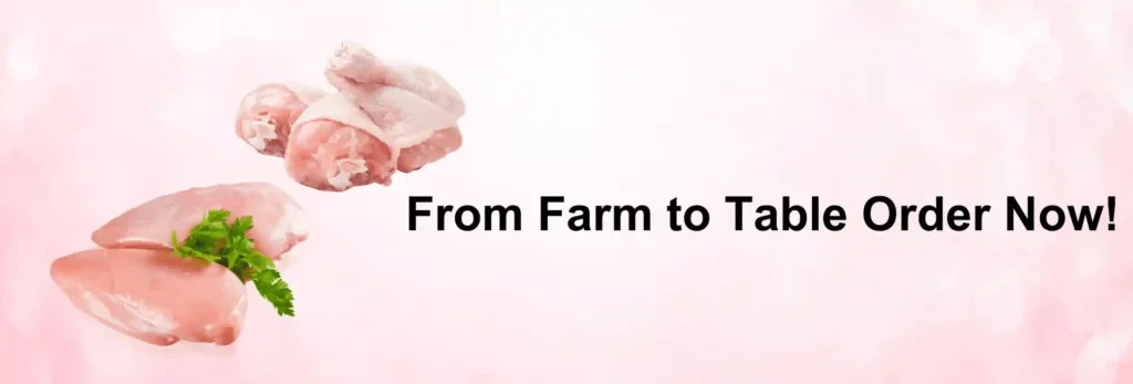 Fresh Halal chicken breasts and drumsticks garnished with parsley on a soft pink background, illustrating farm‑to‑table delivery – order now!